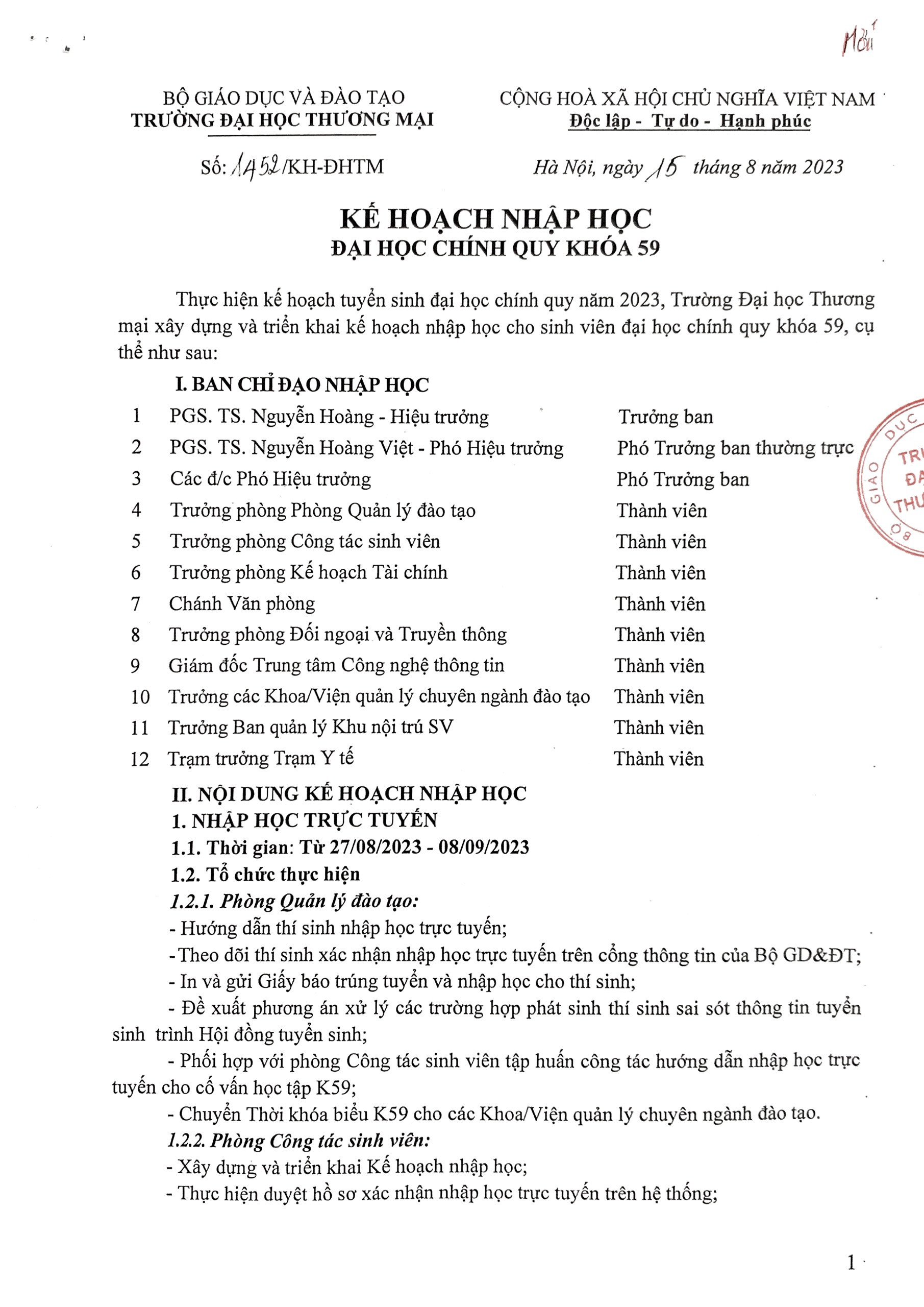 KẾ HOẠCH NHẬP HỌC K59ISN